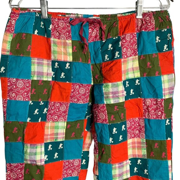 Disney Parks Mickey Mouse Lounge Pants M Multicolored Patchwork Elastic Waist - Picture 2 of 5